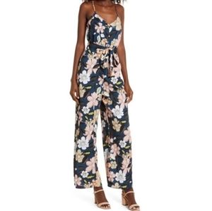 Chelsea28 Floral Wide Leg Jumpsuit Teal Fall Bouquet Women's Size Large